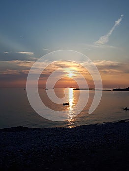 Boaters at Sunset on Lake Huron