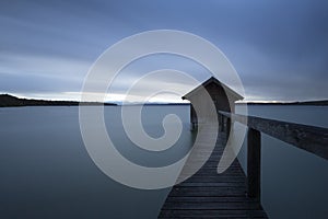 Boathouse at lake Ammersee in Bavaria, Germany