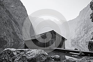 Boathouse at Lake Obersee in Schoenau am Koenigssee, Germany