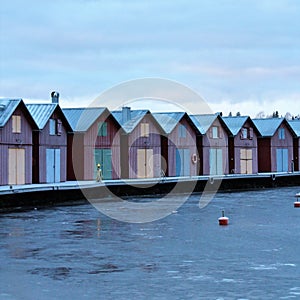 Boathouses in KÃ¤ngsÃ¶ marina