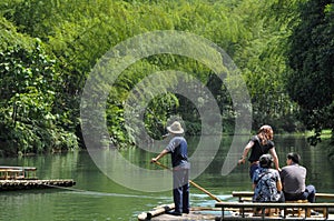 Boating in bamboo forest and lake