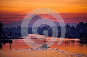 Boating on Columbia River during Sunrise