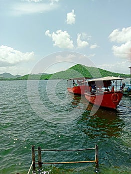 Boating at fatehsagar lake in  udaipur india