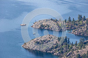 Boating on Fremont Lake at the base of the Wind River Range, Wyoming USA