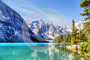 Boating on Moraine Lake in the Canadian Rocky Mountains