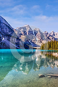 Boating on Moraine Lake in the Canadian Rocky Mountains