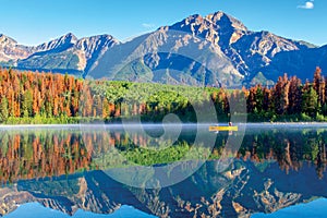 Boating on Patricia Lake in Jasper National Park With Reflections