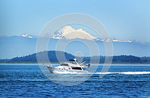 Boating on Puget Sound under Mt Baker photo