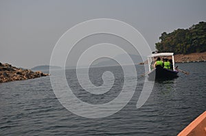 Boating in a River dam.