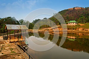 Boating spot of Chayatal or Chaya Taal, West Sikkim, India. Famous for Reflection of snow-capped Mount Kanchenjunga and Kabru on