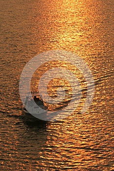 Boating at sunset