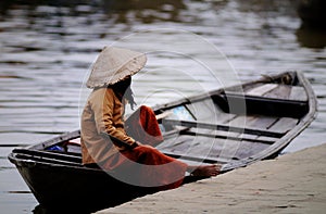 Boatman with Conical hats in Vietnam