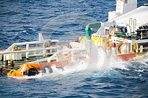 Boatman working on deck supply boat, crews operation on installation boat