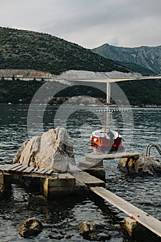 Boats in the Adriatic sea near Dubrovnik city on a sunset. Travel destination in Croatia