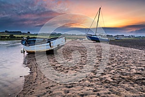 Boats on the Aln Estuary at Sunset