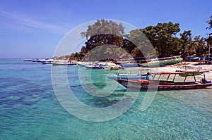 Boats along Gili Air Island's shoreline