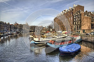 Boats in Amsterdam Canal, Holland