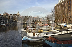 Boats in Amsterdam Canal, Holland