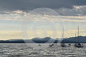 Boats at Anchor on Lake Garda at Dusk