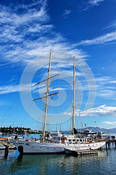 Boats anchored at Denarau port, Viti Levu, Fiji