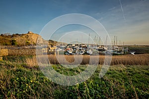 Boats anchored at the Marina Weston Super Mare Somerset  UK