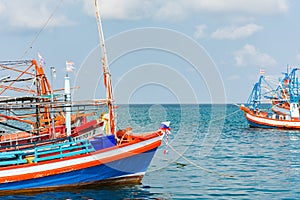 Boats anchored on the sea