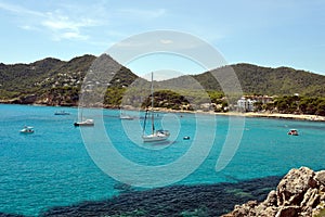 Boats anchoring at Canyamel, Mallorca