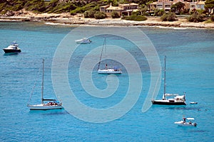 Boats anchoring at Canyamel, Mallorca