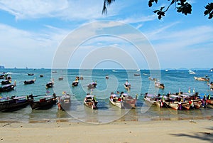 Boats At Ao Nang Beach Thailand photo