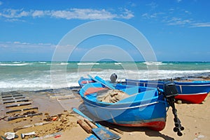 Boats ashore on the coast of Apulia of Torre Canne - Puglia - It