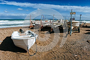 Boats ashore on the sand