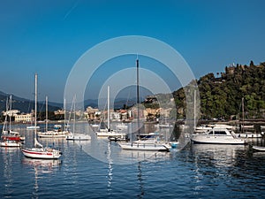 Boats in Baia delle Favole in front of Sestri Levante photo