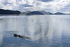 Boats on Batang Ai reservoir, Borneo photo