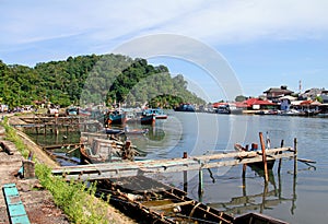 Boats on the Batang Arau River in Padang, West Sumatra