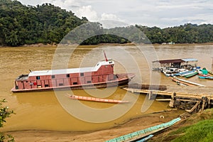 Boats on Batang Rejang river in Kapit, Sarawak, Malays photo