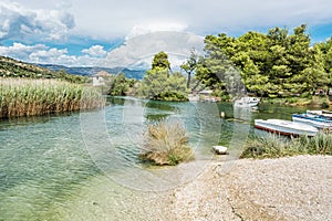 Boats in the beach bay, Pantan, Trogir, Croatia