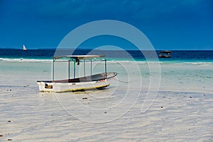 Boats, beach, blue sky, Zanzibar