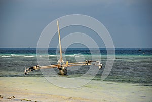 Boats, beach, blue sky, Zanzibar