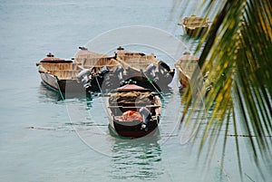 Boats, beach, blue sky, Zanzibar