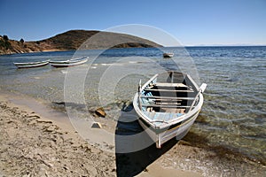 Boats on beach, Bolivia