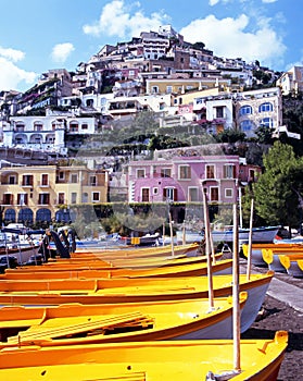 Boats on beach, Positano, Italy.