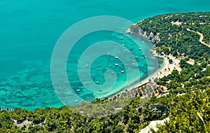 Boats in a beautiful bay. Samos, Greece.