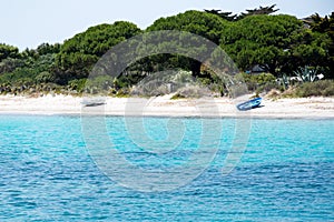 boats on beautiful beach, Sardinia, Italy