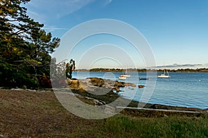 Boats on Bender Island in the Gulf of Morbihan. France