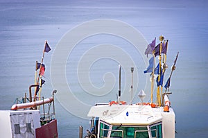 Boats on blue sea water,