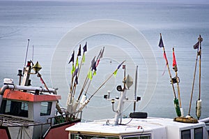 Boats on blue sea water,