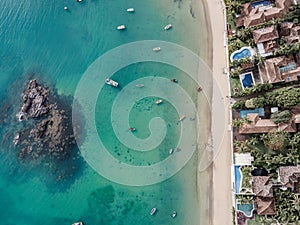 Boats and blue water, top view