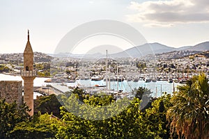 Boats in the Bodrum Bay at sunset