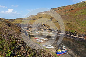 Boats in Boscastle harbour Cornwall England UK