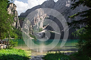 Boats on Braies Lake in Trentino Alto Adige,Italy